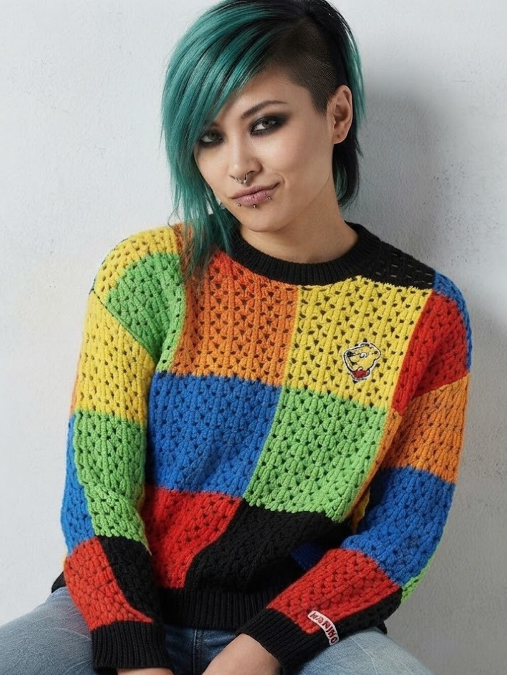 Haribo Multicolor Patchwork Colorblock Sweater XL